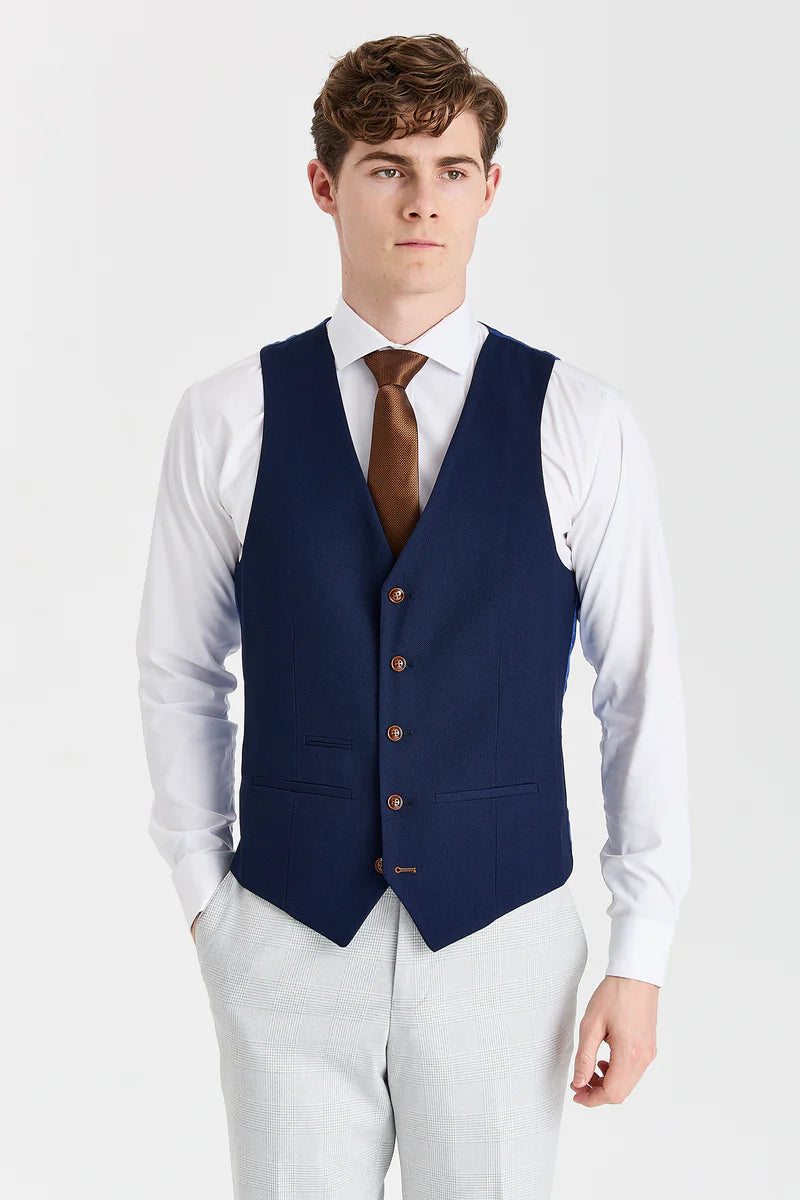Marko Stone'o kostiumas su kontrastinga „Mayfair Navy“ liemene