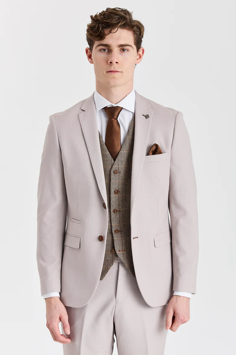„Mayfair Stone“ tekstūruotas kostiumas su ruda „Harris“ tvido liemene