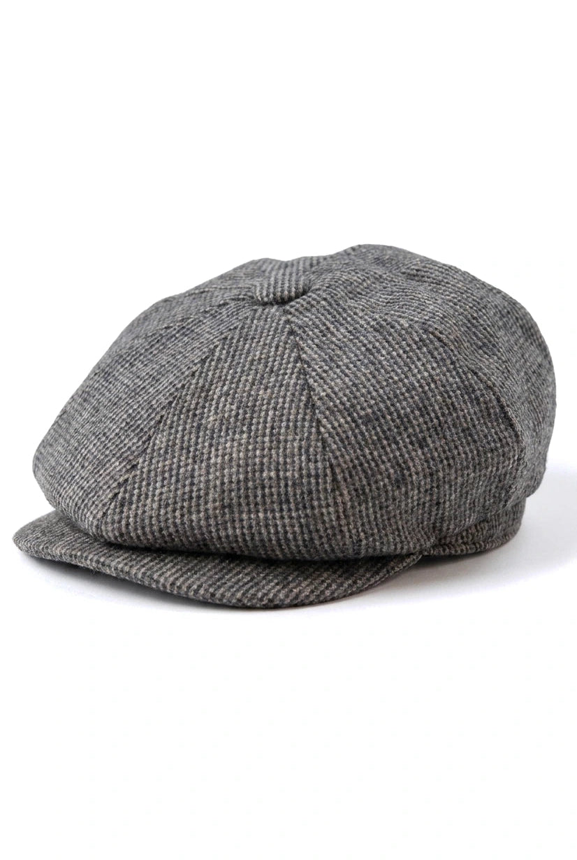 Vyriška 8 panelių „Razor Baker“ berniukiška vilnonė tvido kepurė su „Shelby Newsboy“ plokščia kepure, pilka