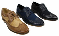 Vyriški odiniai bateliai „Brogues“, italų dizainerio, laisvalaikio stiliaus, rudi, juodi, tamsiai mėlyni, retro stiliaus.