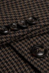 Vyriškas rudas vilnos mišinio „Houndstooth“ tvido paltas