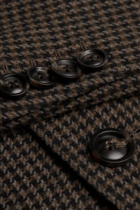 Vyriškas rudas vilnos mišinio „Houndstooth“ tvido paltas