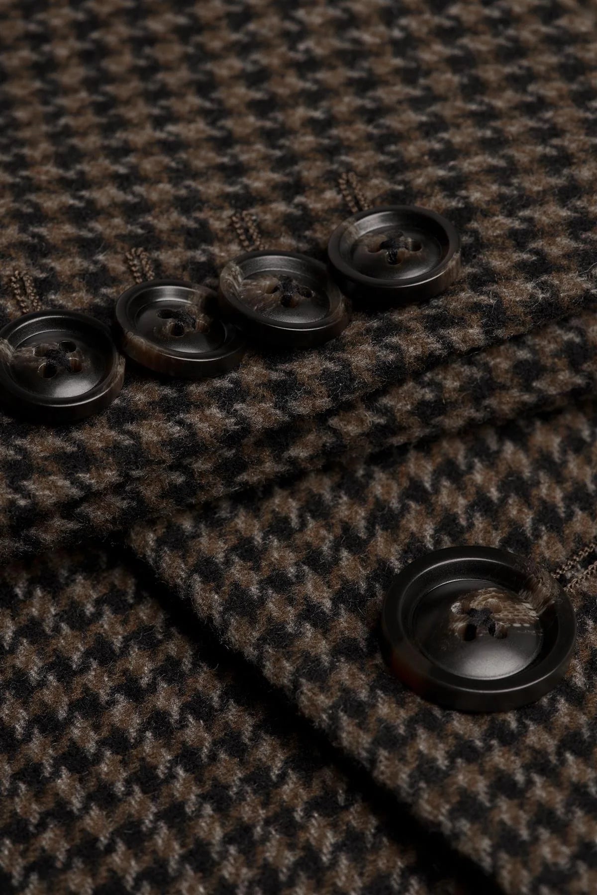 Vyriškas rudas vilnos mišinio „Houndstooth“ tvido paltas