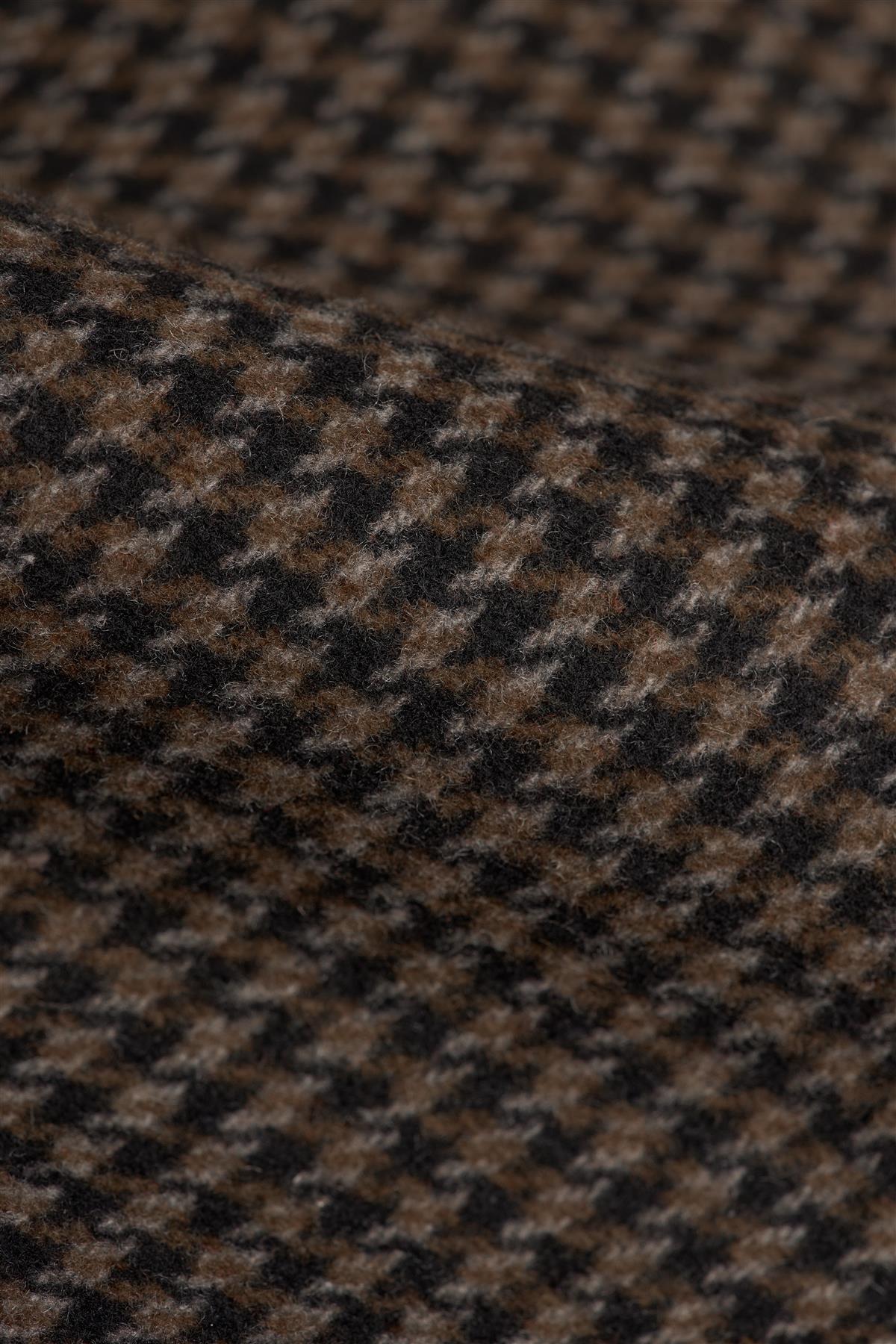 Vyriškas rudas vilnos mišinio „Houndstooth“ tvido paltas