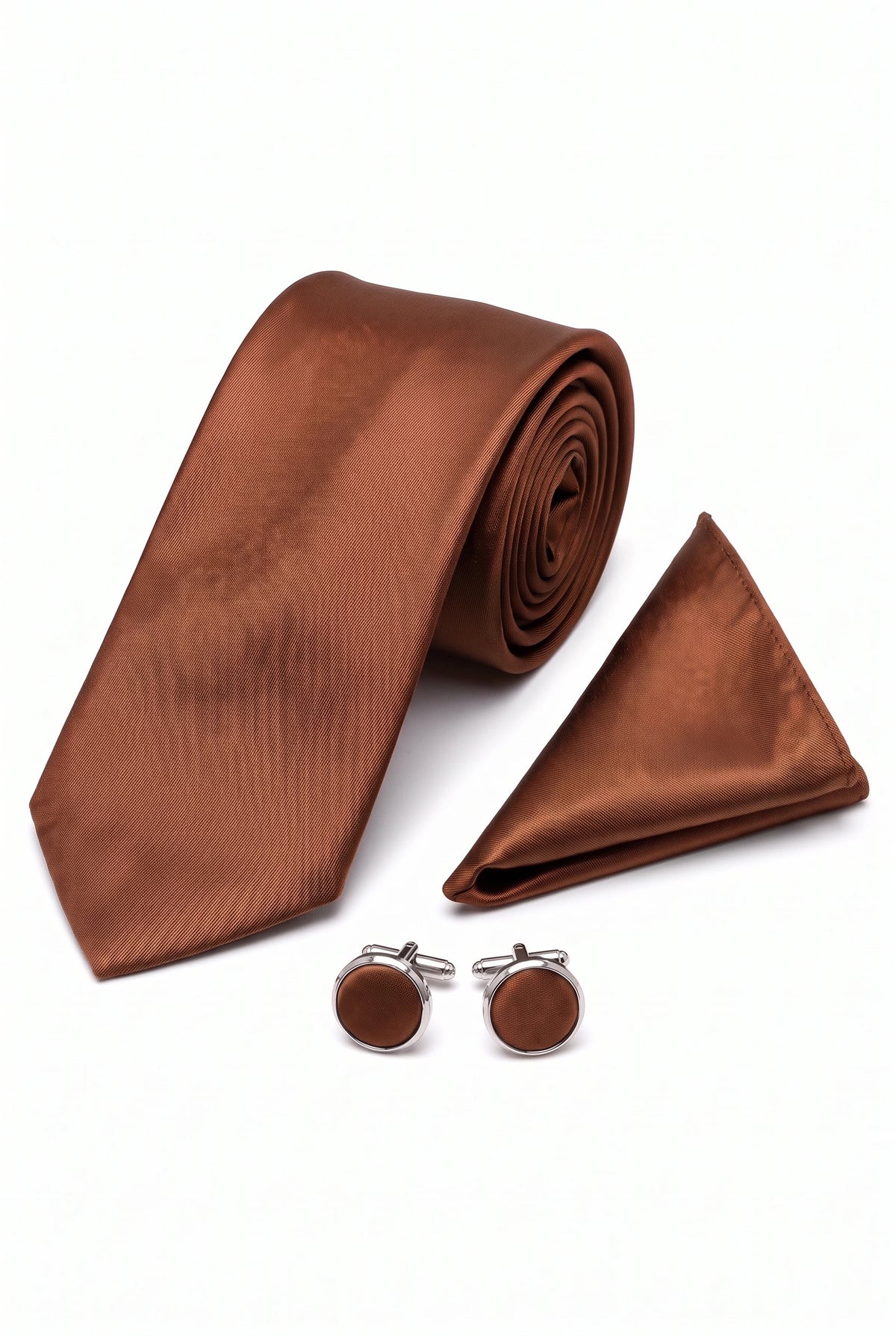 Vyriškas varinis kaklaraiščio komplektas su kišenine nosinaite ir rankogalių sąsagomis