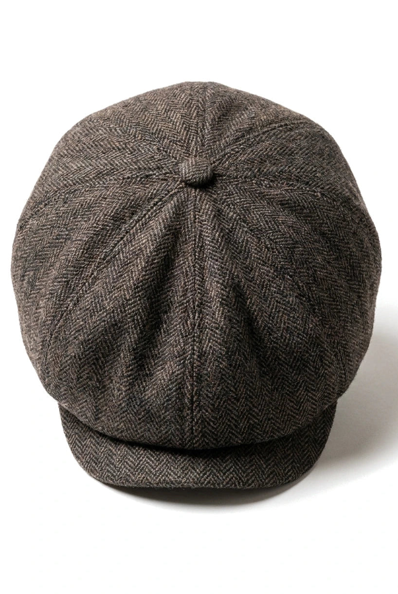 Vyriška klasikinė plokščia kepuraitė su „Herringbone“ raštu „Newsboy“ – ruda