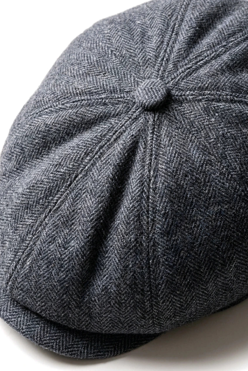Vyriška klasikinė plokščia kepuraitė su „Herringbone“ raštu „Newsboy“ – pilka