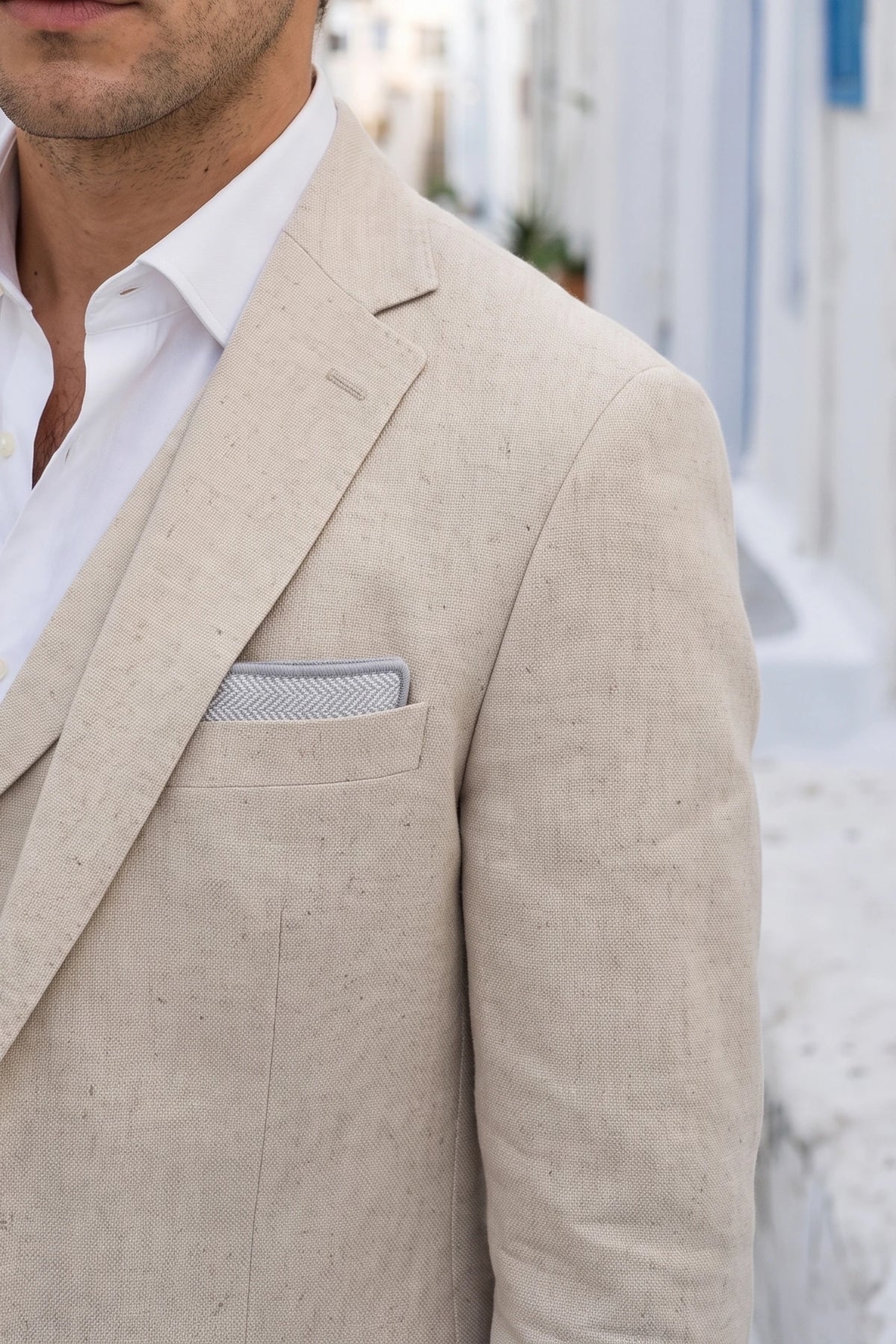 Vyriška sidabrinė tvido vilnos mišinio kišeninė nosinaitė