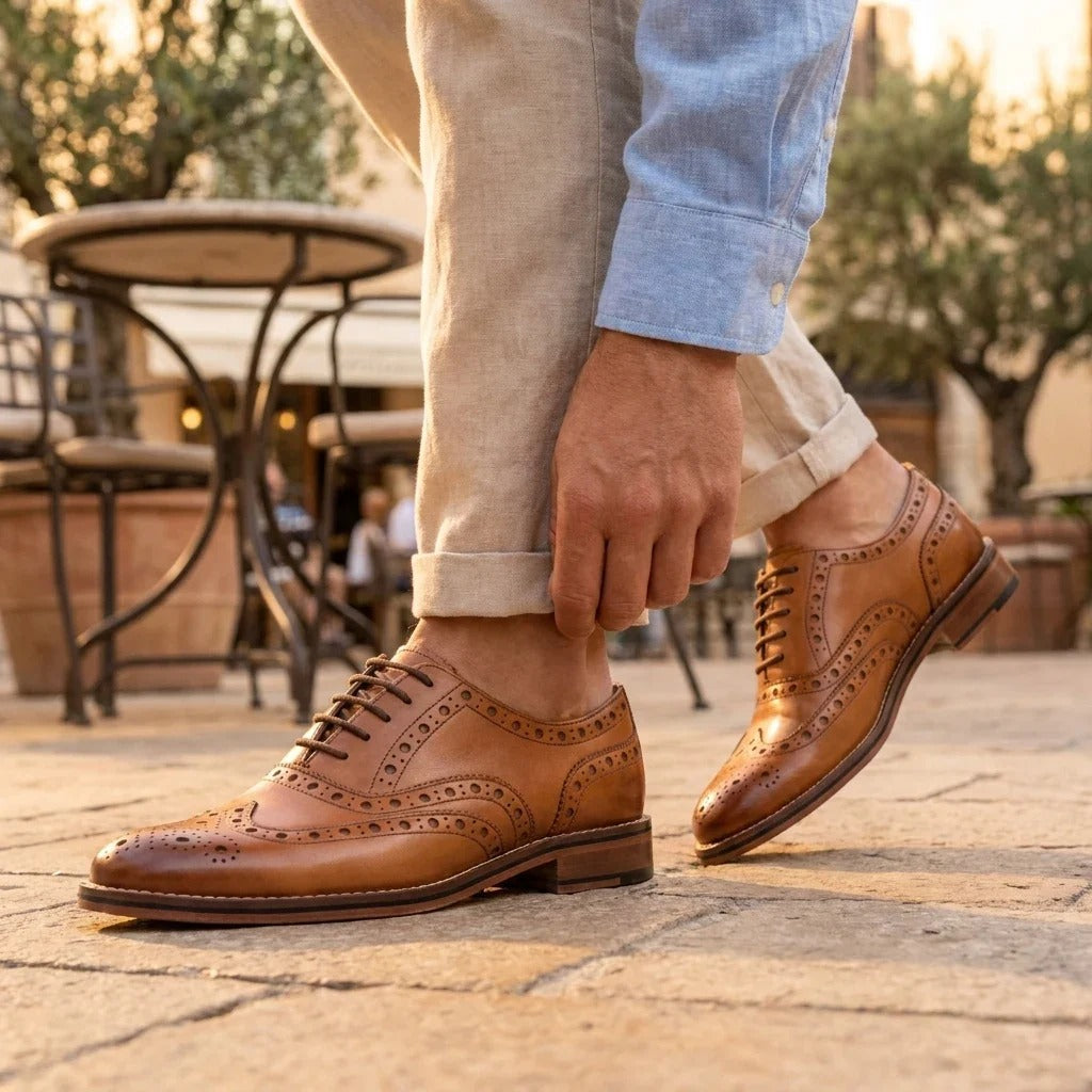 Vyriški gelsvai rudi odiniai sparnuoti „Brogue“ Oksfordo batai