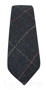 Vyriški tvido kaklaraiščiai su silkės kaulo raštu, Marc Darcy, klasikiniai, vintažiniai, retro stiliaus, tamsiai mėlyni, Eton