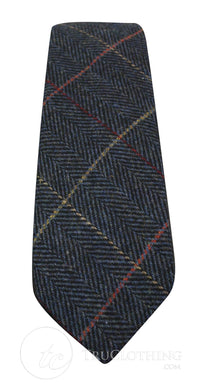 Vyriški tvido kaklaraiščiai su silkės kaulo raštu, Marc Darcy, klasikiniai, vintažiniai, retro stiliaus, tamsiai mėlyni, Eton