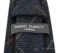 Vyriški tvido kaklaraiščiai su silkės kaulo raštu, Marc Darcy, klasikiniai, vintažiniai, retro stiliaus, tamsiai mėlyni, Eton