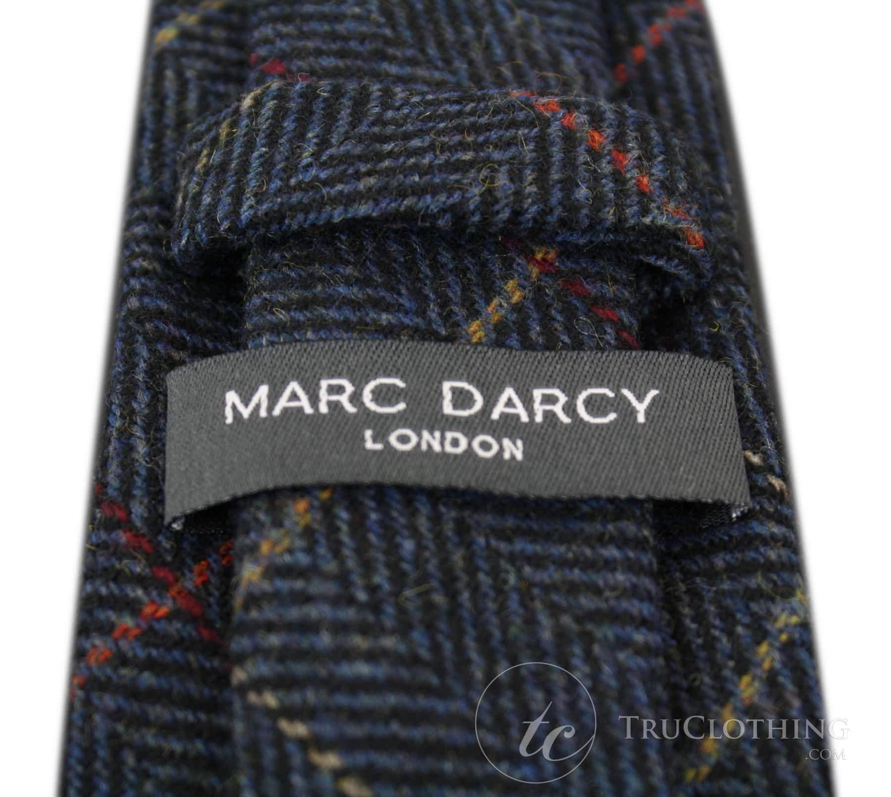 Vyriški tvido kaklaraiščiai su silkės kaulo raštu, Marc Darcy, klasikiniai, vintažiniai, retro stiliaus, tamsiai mėlyni, Eton