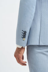 Vyriškas trijų dalių šviesiai mėlynas vasarinis lininis kostiumas, pritaikytas vestuvėms, išleistuvėms, klasikinis