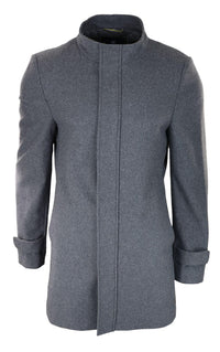 Vyriškas 3/4 ilgio pilkas švarkas, švarkas su nuimamu gobtuvu, elegantiškas, kasdienis, žieminis, šiltas, vilnonis paltas