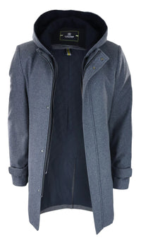 Vyriškas 3/4 ilgio pilkas švarkas, švarkas su nuimamu gobtuvu, elegantiškas, kasdienis, žieminis, šiltas, vilnonis paltas