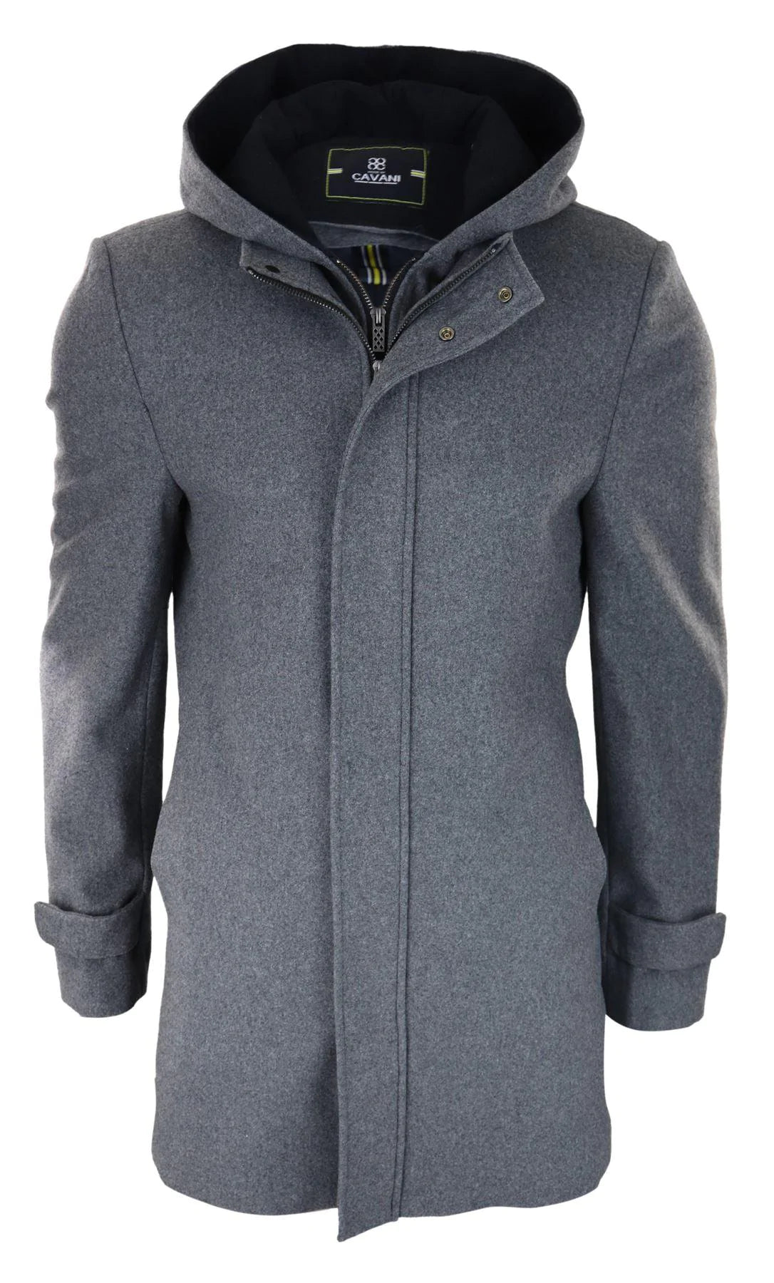 Vyriškas 3/4 ilgio pilkas švarkas, švarkas su nuimamu gobtuvu, elegantiškas, kasdienis, žieminis, šiltas, vilnonis paltas