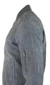 Vyriška natūralios zomšos bomberinė striukė, odinė, laisvalaikio, universali, stilinga, pilka