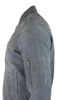 Vyriška natūralios zomšos bomberinė striukė, odinė, laisvalaikio, universali, stilinga, pilka