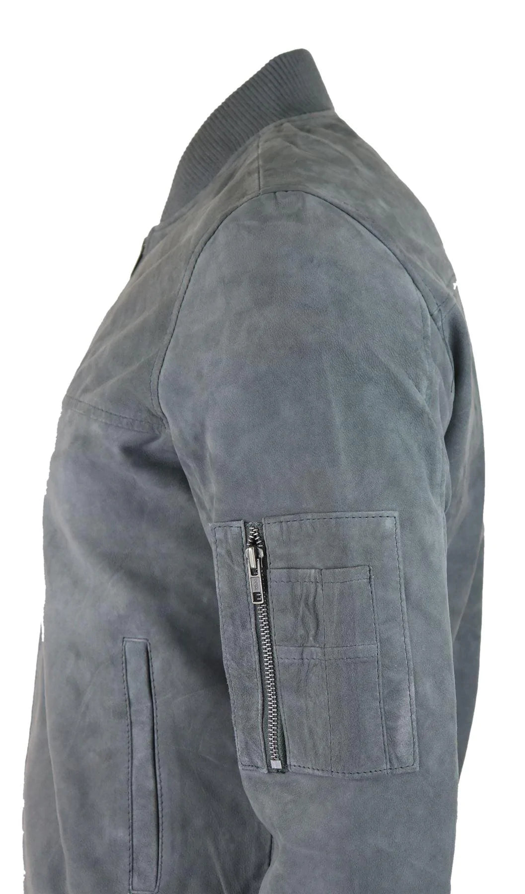 Vyriška natūralios zomšos bomberinė striukė, odinė, laisvalaikio, universali, stilinga, pilka