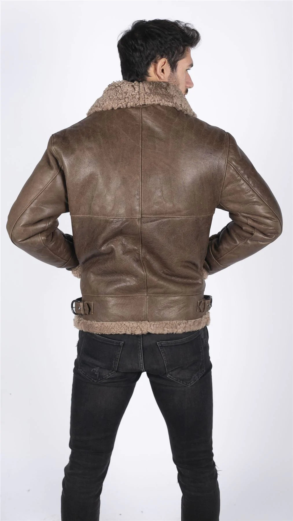 Vyriškas natūralus avikailis B3 Flying Aviator Vintage Brown Teddy Bear Fur