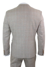 Paul Andrew Holland - vyriškas languotas tvido smėlio spalvos, rudos spalvos, trijų dalių kostiumas, vestuvinis, išleistuvių, vintažinis, retro, klasikinis