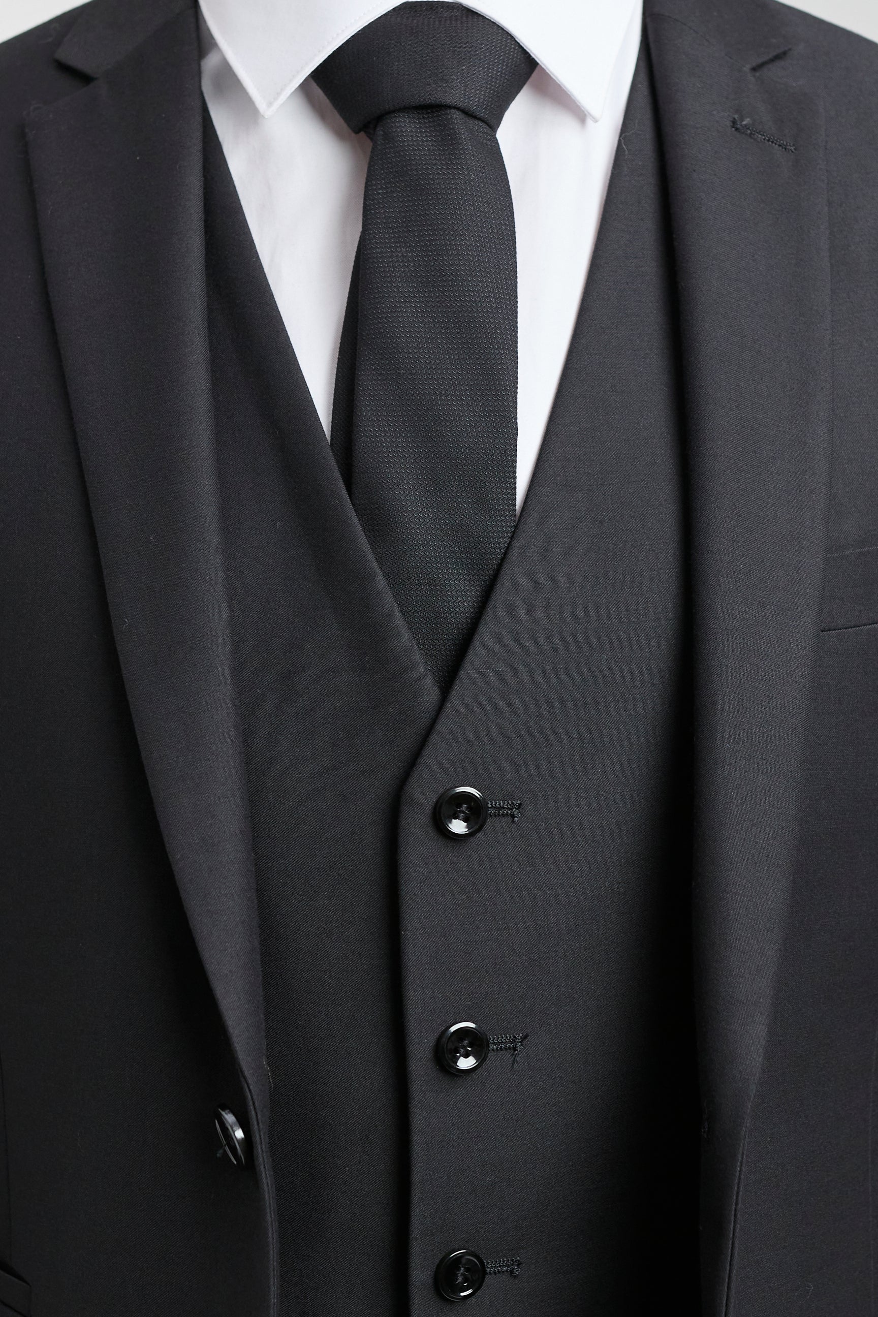 Paul Andrew Parker - vyriškas trijų dalių juodas, priglundantis, pilnas kostiumas, klasikinis, skirtas durų langams, gedulo laidotuvėms