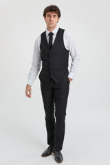 Paul Andrew Parker - vyriškas trijų dalių juodas, priglundantis, pilnas kostiumas, klasikinis, skirtas durų langams, gedulo laidotuvėms