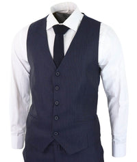 Tamsiai mėlynas dryžuotas trijų dalių kostiumas - RC20-31