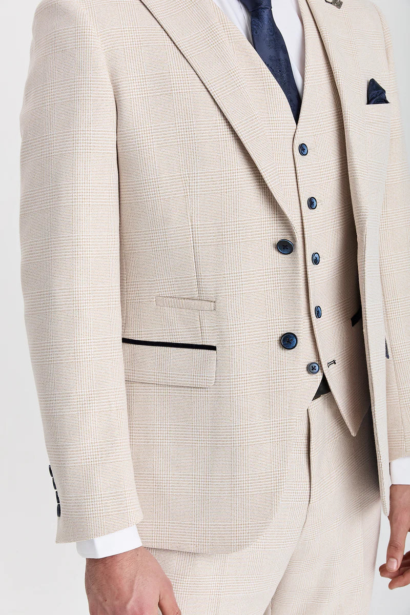 „Regent“ – kreminis, trijų dalių, languotas vestuvinis kostiumas vyrams