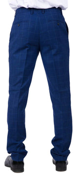 Rover - vyriškos mėlynos vestuvinės kelnės su tvido languotu raštu
