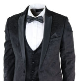 Vyriškas Marc Darcy Velvet Paisley juodos spalvos trijų dalių kostiumas, smokingas, vakarinė striukė, vestuvinis