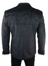 Vyriškas Marc Darcy Velvet Paisley juodos spalvos trijų dalių kostiumas, smokingas, vakarinė striukė, vestuvinis