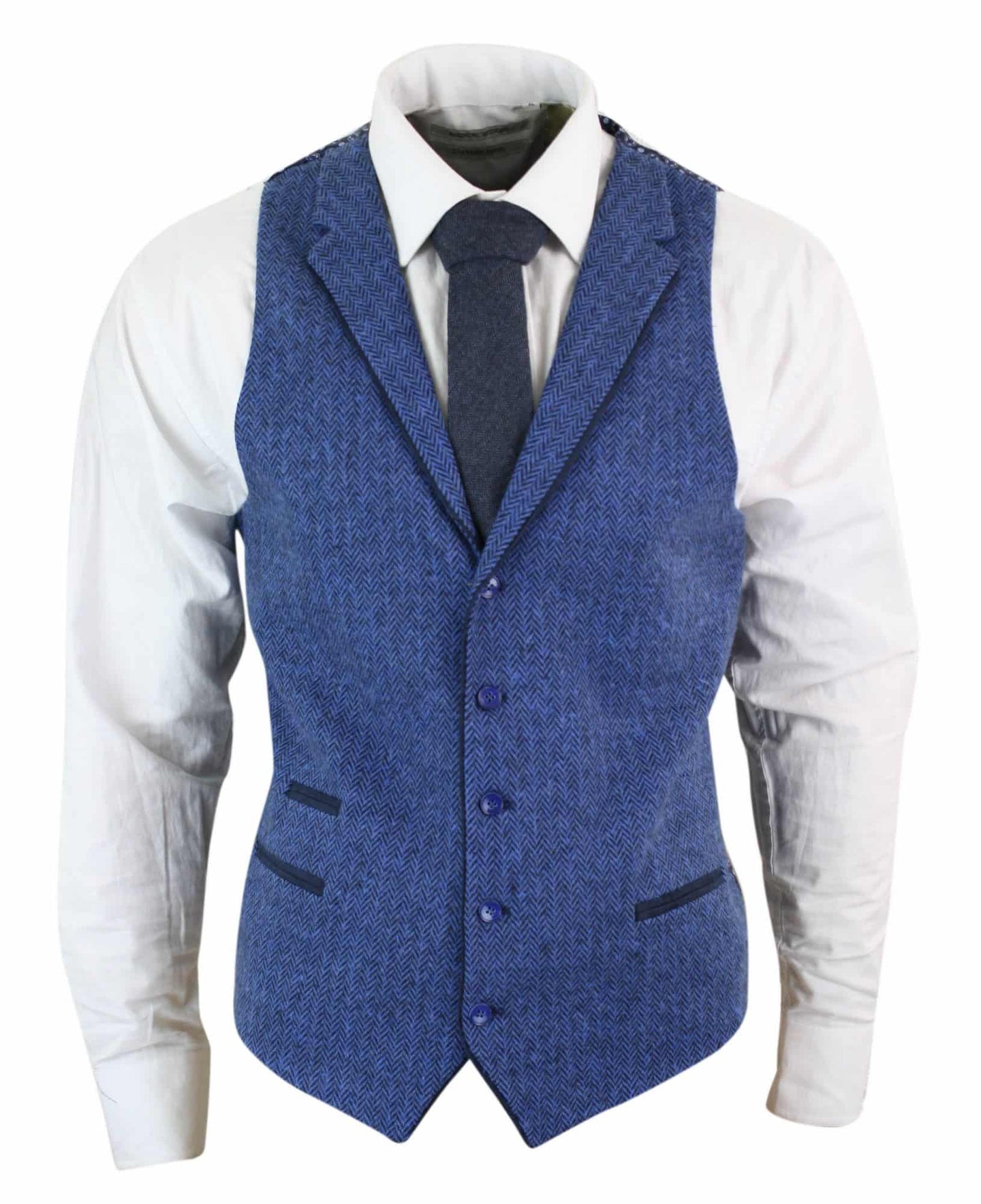 Vyriška mėlyna tvido liemenė su silkės kaulo spalvos vilna, „Peaky Blinders“ užtrauktuku, vintažinė, retro stiliaus
