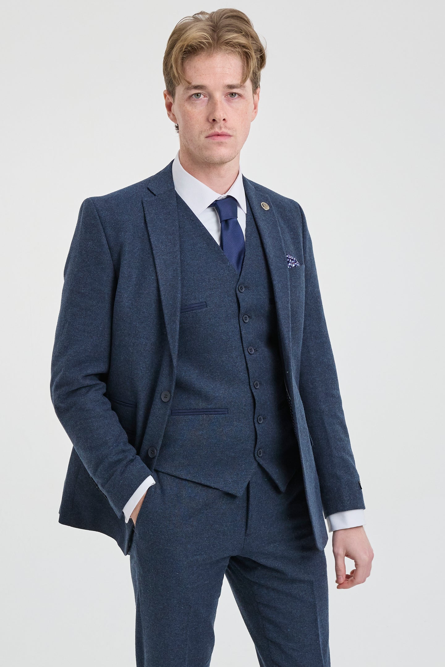 Vyriškas tamsiai mėlynas „Peaky Blinders“ vilnonis kostiumas