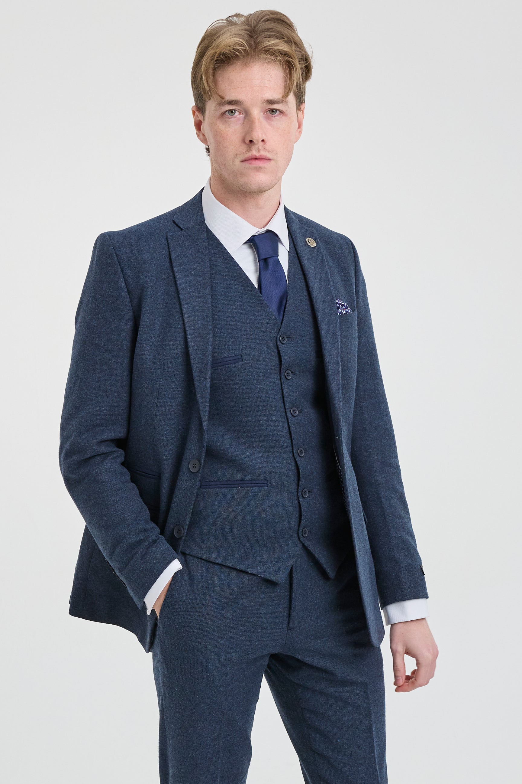 Vyriškas tamsiai mėlynas „Peaky Blinders“ vilnonis kostiumas