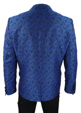 Vyriškas „Paisley Tuxedo“ švarkas ir liemenė, brokato stiliaus vakarinė striukė, atlasinė, juodos ir mėlynos spalvos – be kelnių
