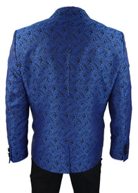 Vyriškas „Paisley Tuxedo“ švarkas ir liemenė, brokato stiliaus vakarinė striukė, atlasinė, juodos ir mėlynos spalvos – be kelnių