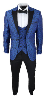 Vyriškas „Paisley Tuxedo“ švarkas ir liemenė, brokato stiliaus vakarinė striukė, atlasinė, juodos ir mėlynos spalvos – be kelnių
