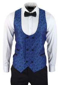 Vyriškas „Paisley Tuxedo“ švarkas ir liemenė, brokato stiliaus vakarinė striukė, atlasinė, juodos ir mėlynos spalvos – be kelnių