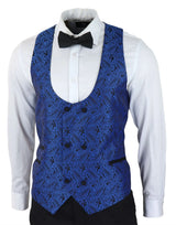 Vyriškas „Paisley Tuxedo“ švarkas ir liemenė, brokato stiliaus vakarinė striukė, atlasinė, juodos ir mėlynos spalvos – be kelnių