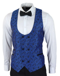 Vyriškas „Paisley Tuxedo“ švarkas ir liemenė, brokato stiliaus vakarinė striukė, atlasinė, juodos ir mėlynos spalvos – be kelnių