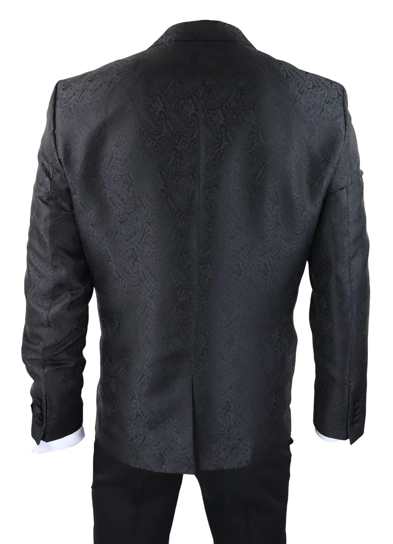 Vyriškas „Paisley Tuxedo“ švarkas ir liemenė, brokato stiliaus vakarinė striukė, atlasinis, juodos spalvos – be kelnių