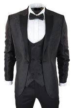 Vyriškas „Paisley Tuxedo“ švarkas ir liemenė, brokato stiliaus vakarinė striukė, atlasinis, juodos spalvos – be kelnių