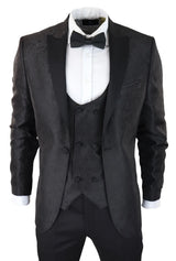 Vyriškas „Paisley Tuxedo“ švarkas ir liemenė, brokato stiliaus vakarinė striukė, atlasinis, juodos spalvos – be kelnių