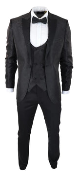 Vyriškas „Paisley Tuxedo“ švarkas ir liemenė, brokato stiliaus vakarinė striukė, atlasinis, juodos spalvos – be kelnių