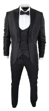 Vyriškas „Paisley Tuxedo“ švarkas ir liemenė, brokato stiliaus vakarinė striukė, atlasinis, juodos spalvos – be kelnių