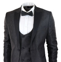 Vyriškas „Paisley Tuxedo“ švarkas ir liemenė, brokato stiliaus vakarinė striukė, atlasinis, juodos spalvos – be kelnių