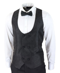 Vyriškas „Paisley Tuxedo“ švarkas ir liemenė, brokato stiliaus vakarinė striukė, atlasinis, juodos spalvos – be kelnių