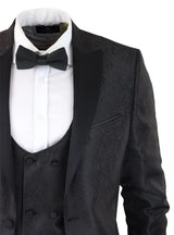 Vyriškas „Paisley Tuxedo“ švarkas ir liemenė, brokato stiliaus vakarinė striukė, atlasinis, juodos spalvos – be kelnių